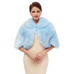 8223 Women's Faux Fur Coat Evening Party Shawl Shrug Wraps